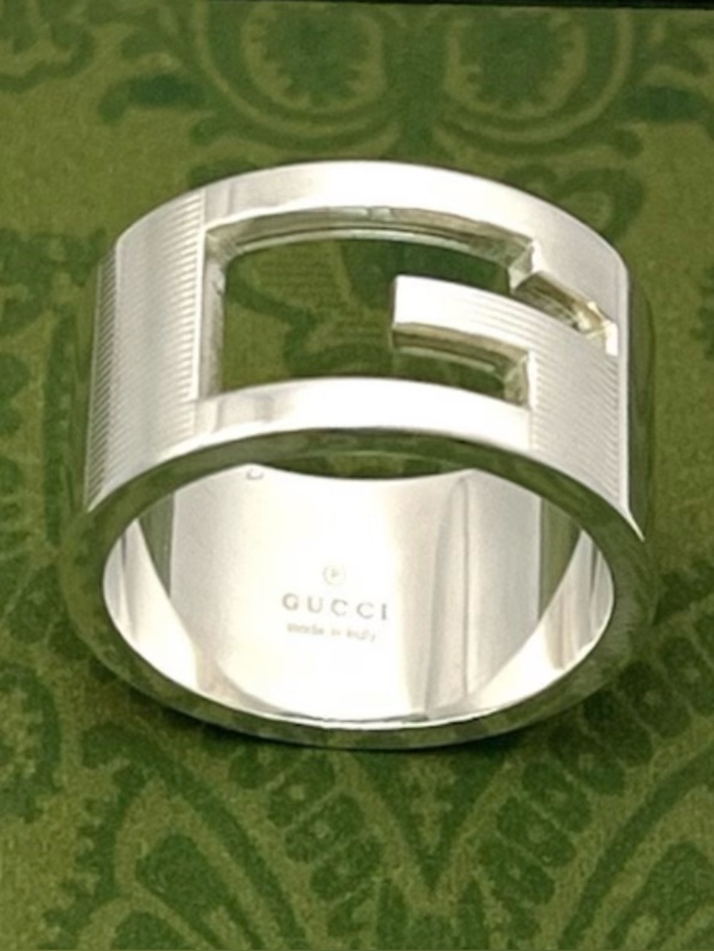Gucci  “G” Cutout Sterling Silver Wide Band Ring